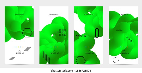 Bright colored sale advertisement templates with 3D liquid shape on white and simple black geometric shapes. Fluid color banners set. Creative 3D blend shapes dynamic composition.