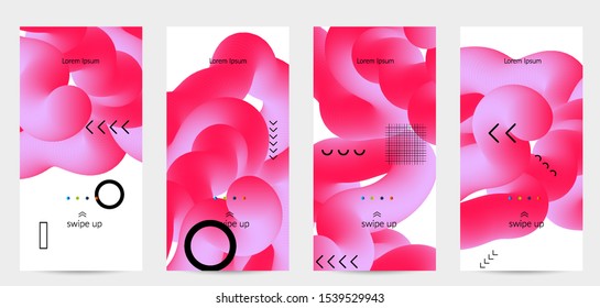 Bright colored sale advertisement templates with 3D liquid shape on white and simple black geometric shapes. Fluid color banners set. Creative 3D blend shapes dynamic composition.