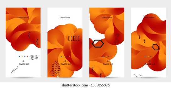 Bright colored sale advertisement templates with 3D liquid shape on white and simple black geometric shapes. Fluid color banners set. Creative 3D blend shapes dynamic composition.
