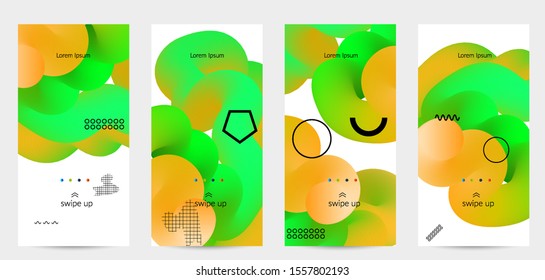Bright colored sale advertisement templates with 3D liquid shape on white and simple black geometric shapes. Fluid color banners set. Creative 3D blend shapes dynamic composition.