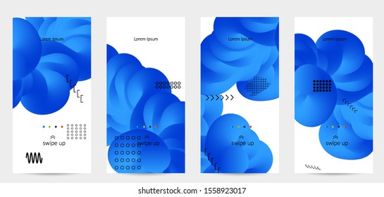 Bright colored sale advertisement templates with 3D liquid shape on white and simple black geometric shapes. Fluid color banners set. Creative 3D blend shapes dynamic composition.