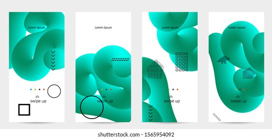 Bright colored sale advertisement templates with 3D liquid shape on white and simple black geometric shapes. Fluid color banners set. Creative 3D blend shapes dynamic composition.