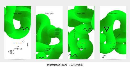 Bright colored sale advertisement templates with 3D liquid shape on white and simple black geometric shapes. Fluid color banners set. Creative 3D blend shapes dynamic composition.