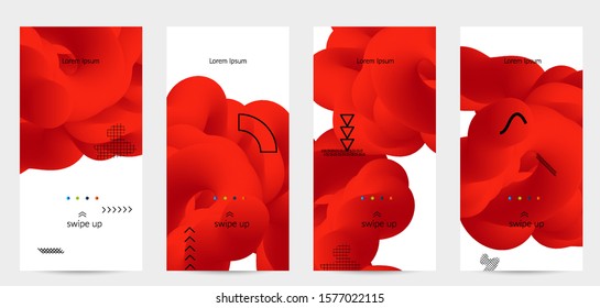 Bright colored sale advertisement templates with 3D liquid shape on white and simple black geometric shapes. Fluid color banners set. Creative 3D blend shapes dynamic composition.