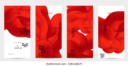Bright colored sale advertisement templates with 3D liquid shape on white and simple black geometric shapes. Fluid color banners set. Creative 3D blend shapes dynamic composition.