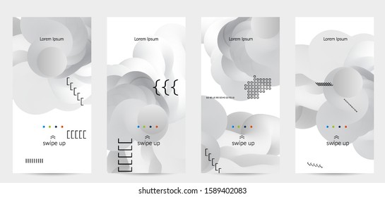 Bright colored sale advertisement templates with 3D liquid shape on white and simple black geometric shapes. Fluid color banners set. Creative 3D blend shapes dynamic composition.