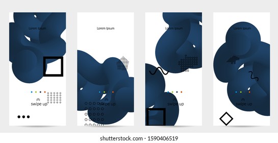 Bright colored sale advertisement templates with 3D liquid shape on white and simple black geometric shapes. Fluid color banners set. Creative 3D blend shapes dynamic composition.