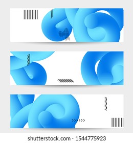 Bright colored sale banner templates with 3D liquid shape on white and simple black geometric shapes. Fluid color banners set. Creative 3D blend shapes dynamic composition.