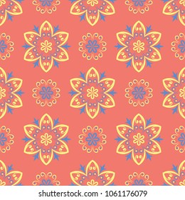 Bright colored seamless background. Red yellow and blue background for wallpapers, textile and fabrics