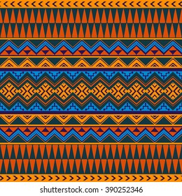 Bright colored seamless ethnic pattern with aztec ornament. Hand drawn abstract background template for textile, wrapping, phone covers, gift cards etc. Boho chic style.