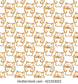 Bright colored seamless pattern with cat. Vector background for children's clothing, fabrics, packaging, Internet