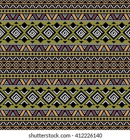 Bright colored seamless pattern with ethnic aztec ornament. Boho design. Folk stylized print template for paper and fabric. Aztec pattern. Summer fashion.