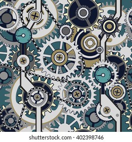 Bright colored seamless pattern with gears and cogwheels.