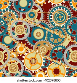 Bright colored seamless pattern with gears and cogwheels.