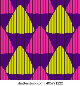 Bright colored seamless pattern with grungy triangles ans stripes. Vector illustration