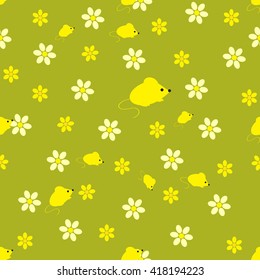 Bright colored seamless pattern with mouse. Vector background for children's clothing, fabrics, packaging, Internet 