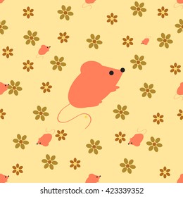 Bright colored seamless pattern with mouse. Vector background for children's clothing, fabrics, packaging, Internet 