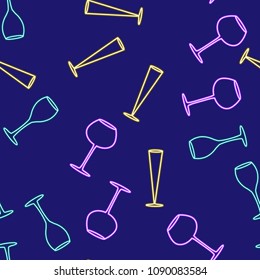 Bright colored seamless pattern with neon cocktail glasses. Vector background. Vector illustration eps 10
