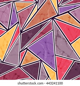 Bright colored seamless pattern in urban style. Graffiti stylized abstract wallpaper with grunge effect and geometrical ornament.