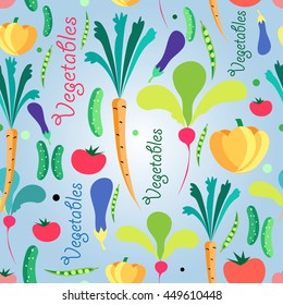 Bright colored seamless pattern vegetables. Vector illustration of a template for the design