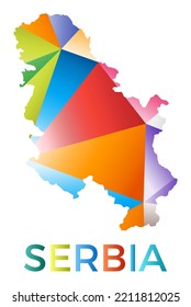 Bright colored Serbia shape. Multicolor geometric style country logo. Modern trendy design. Stylish vector illustration.