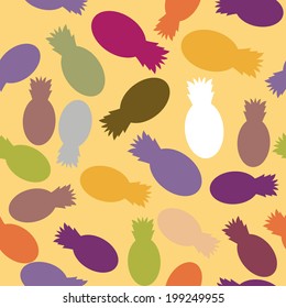 Bright colored silhouette  pineapples on an orange background. Seamless pattern. vector