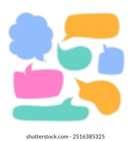 Bright colored speech bubbles with expressions. Bright colored speech bubbles for expressions. Bright dialogue clouds pack
