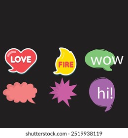 Bright colored speech bubbles with expressions. Abstract doodle speech bubbles with different phrases, text labels and empty thought clouds modern vector icons set. Bright dialogue clouds pack isolate