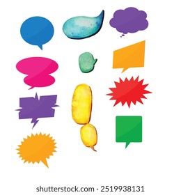 Bright colored speech bubbles with expressions. Abstract doodle speech bubbles with different phrases, text labels and empty thought clouds modern vector icons set. Bright dialogue clouds pack isolate