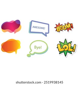 Bright colored speech bubbles with expressions. Abstract doodle speech bubbles with different phrases, text labels and empty thought clouds modern vector icons set. Bright dialogue clouds pack isolate