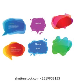 Bright colored speech bubbles with expressions. Abstract doodle speech bubbles with different phrases, text labels and empty thought clouds modern vector icons set. Bright dialogue clouds pack isolate