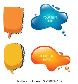 Bright colored speech bubbles with expressions. Abstract doodle speech bubbles with different phrases, text labels and empty thought clouds modern vector icons set. Bright dialogue clouds pack isolate