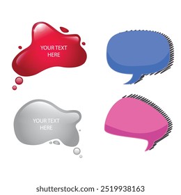 Bright colored speech bubbles with expressions. Abstract doodle speech bubbles with different phrases, text labels and empty thought clouds modern vector icons set. Bright dialogue clouds pack isolate