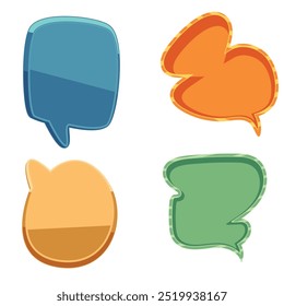 Bright colored speech bubbles with expressions. Abstract doodle speech bubbles with different phrases, text labels and empty thought clouds modern vector icons set. Bright dialogue clouds pack isolate