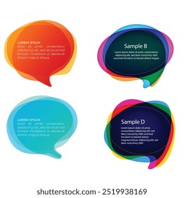 Bright colored speech bubbles with expressions. Abstract doodle speech bubbles with different phrases, text labels and empty thought clouds modern vector icons set. Bright dialogue clouds pack isolate