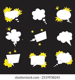 Bright colored speech bubbles with expressions. Abstract doodle speech bubbles with different phrases, text labels and empty thought clouds modern vector icons set. Bright dialogue clouds pack isolate