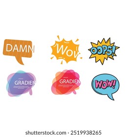 Bright colored speech bubbles with expressions. Abstract doodle speech bubbles with different phrases, text labels and empty thought clouds modern vector icons set. Bright dialogue clouds pack isolate