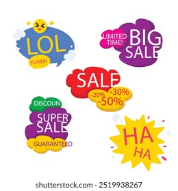 Bright colored speech bubbles with expressions. Abstract doodle speech bubbles with different phrases, text labels and empty thought clouds modern vector icons set. Bright dialogue clouds pack isolate