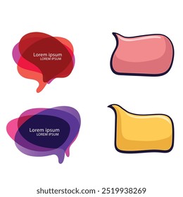 Bright colored speech bubbles with expressions. Abstract doodle speech bubbles with different phrases, text labels and empty thought clouds modern vector icons set. Bright dialogue clouds pack isolate