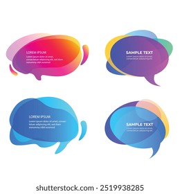 Bright colored speech bubbles with expressions. Abstract doodle speech bubbles with different phrases, text labels and empty thought clouds modern vector icons set. Bright dialogue clouds pack isolate