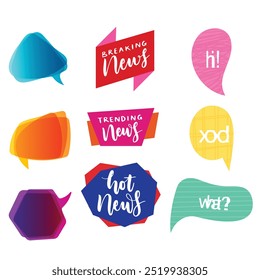 Bright colored speech bubbles with expressions. Abstract doodle speech bubbles with different phrases, text labels and empty thought clouds modern vector icons set. Bright dialogue clouds pack isolate