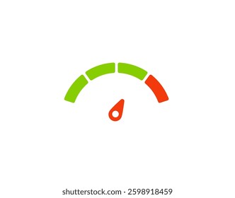 Bright colored speedometer with green and red sections highlights varying speed and performance levels.