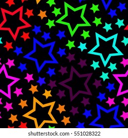 Bright colored stars background. Seamless pattern.