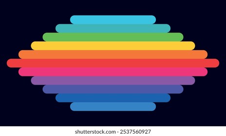 logotipo listrado colorido brilhante no estilo lgbt no fundo preto. Logotipo de tintas e lápis de cor