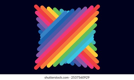 logotipo listrado colorido brilhante no estilo lgbt no fundo preto. Logotipo de tintas e lápis de cor