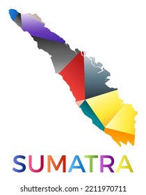 Bright colored Sumatra shape. Multicolor geometric style island logo. Modern trendy design. Artistic vector illustration.