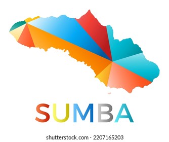 Bright colored Sumba shape. Multicolor geometric style island logo. Modern trendy design. Astonishing vector illustration.