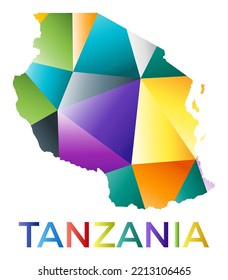 Bright colored Tanzania shape. Multicolor geometric style country logo. Modern trendy design. Modern vector illustration.