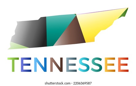 Bright colored Tennessee shape. Multicolor geometric style US state logo. Modern trendy design. Modern vector illustration.