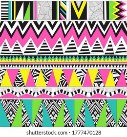 bright colored tribal vector seamless pattern. aztec fancy abstract geometric art print. ethnic hipster background. doodle hand drawn. Wallpaper, cloth design, fabric, tissue, cover, textile template
